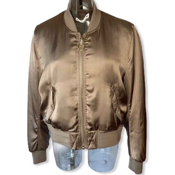 H&M DIVIDED Satin Bomber Jacket Taupe 14 - Picture 3 of 7